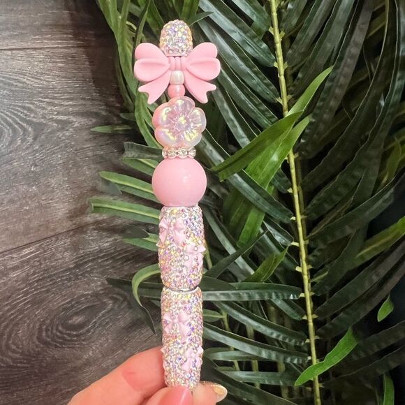 🎀 Pink Bow Bling Custom Beaded Pen with Fancy Double-Sided Pink Bow 🎀 - Picture 4 of 8
